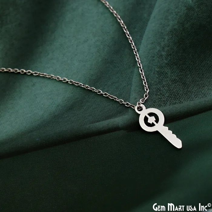 Charm Necklaces GemMartUSA Key Shape Laser Finding Silver Plated 175x7mm Charm For Bracelets Pendants Charm Necklaces GemMartUSA Key Shape Laser Finding Silver Plated 175x7mm Charm For Bracelets Pendants