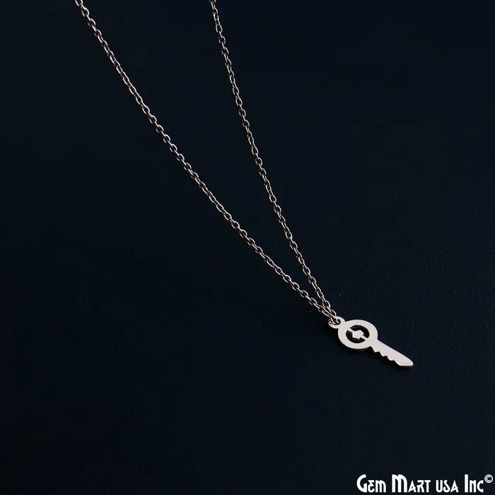 Charm Necklaces GemMartUSA Key Shape Laser Finding Silver Plated 175x7mm Charm For Bracelets Pendants Charm Necklaces GemMartUSA Key Shape Laser Finding Silver Plated 175x7mm Charm For Bracelets Pendants