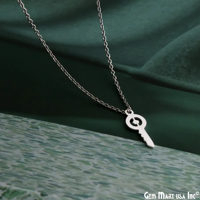 Charm Necklaces GemMartUSA Key Shape Laser Finding Silver Plated 175x7mm Charm For Bracelets Pendants Charm Necklaces GemMartUSA Key Shape Laser Finding Silver Plated 175x7mm Charm For Bracelets Pendants