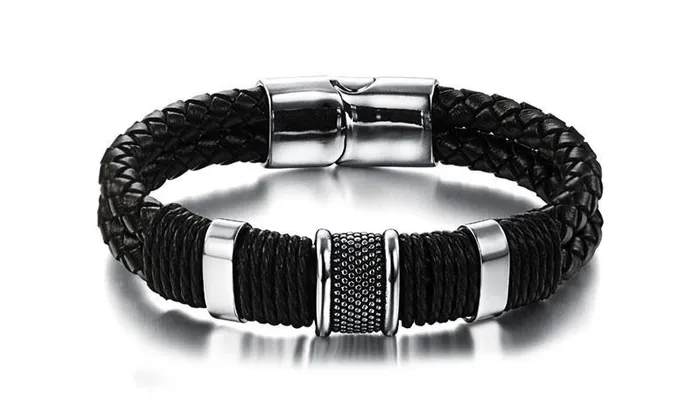 Classic Bracelets for Men Stainless Steel and Genuine Leather Wide Bracelet Magnetic Buckle Trendy Design Great Gift customjewelryan Bracelets Classic Bracelets for Men Stainless Steel and Genuine Leather Wide Bracelet Magnetic Buckle Trendy Design Great Gift customjewelryan Bracelets