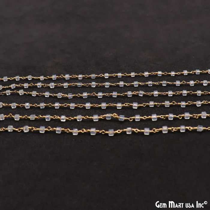Crystal Cube Faceted 2mm Gold Wire Wrapped Rosary Chain GemMartUSA PreStyled Sets