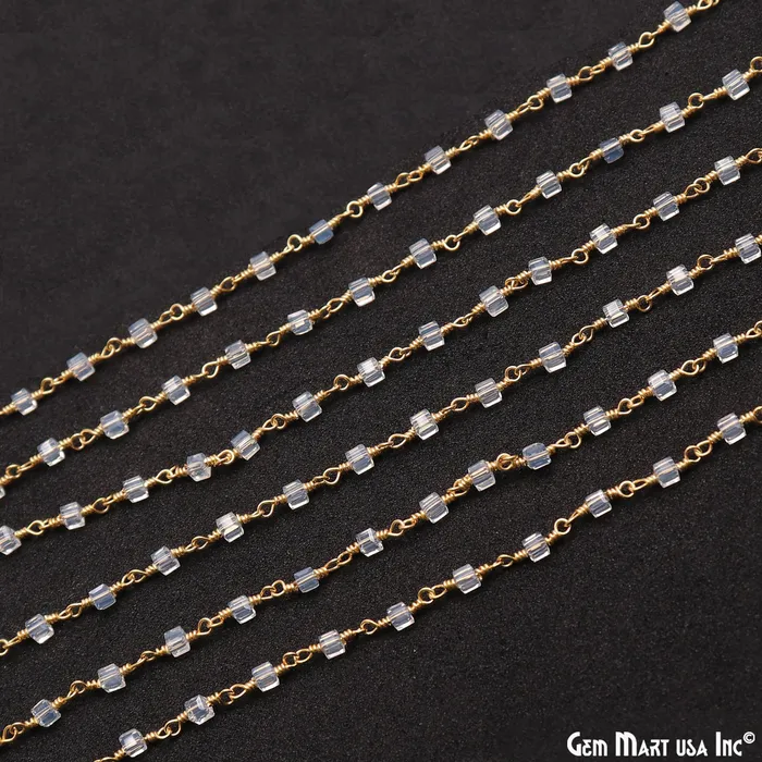Crystal Cube Faceted 2mm Gold Wire Wrapped Rosary Chain GemMartUSA PreStyled Sets