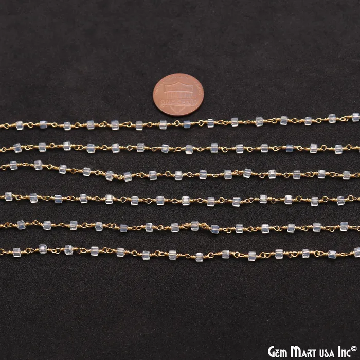 Crystal Cube Faceted 2mm Gold Wire Wrapped Rosary Chain GemMartUSA PreStyled Sets