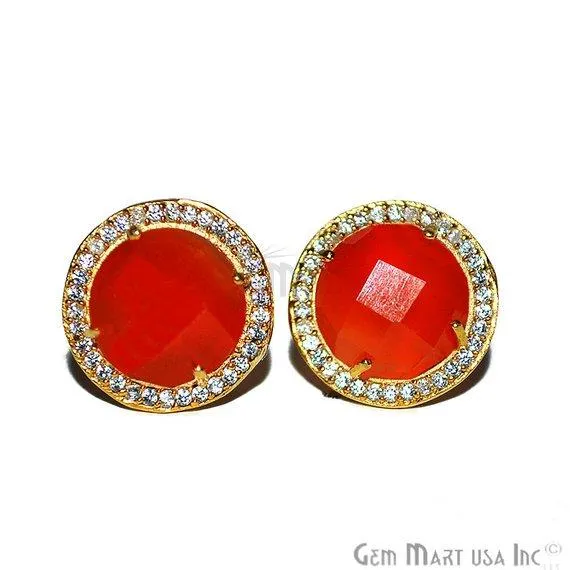 CZ Pave Round 10mm Gold Plated Gemstone Stud Earring Choose Your Gemstone 900371 GemMartUSA Earrings
