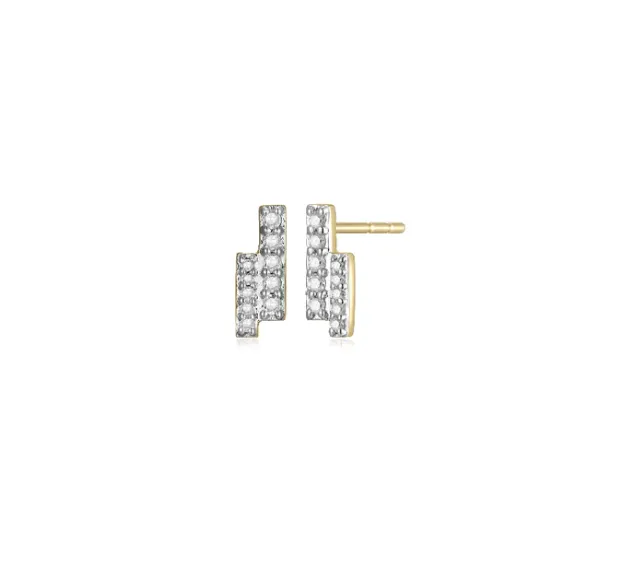 Earrings Charles Garnier 14k Yellow Gold Double Diamond Bar Petite Stud Earrings SI5208
