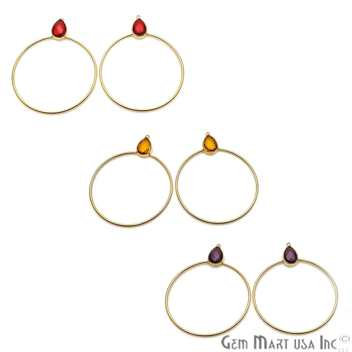 Earrings GemmartUSA Drop Faceted Gemstone 56x45mm Gold Plated Hoop Chandelier Connector 1pair Earrings GemmartUSA Drop Faceted Gemstone 56x45mm Gold Plated Hoop Chandelier Connector 1pair