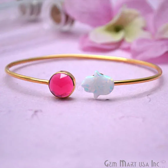 GemMartUSA Bracelets Pink Tourmaline Opalite Adjustable Interlock Gold Plated Stacking Bangle Bracelet GemMartUSA Bracelets Pink Tourmaline Opalite Adjustable Interlock Gold Plated Stacking Bangle Bracelet