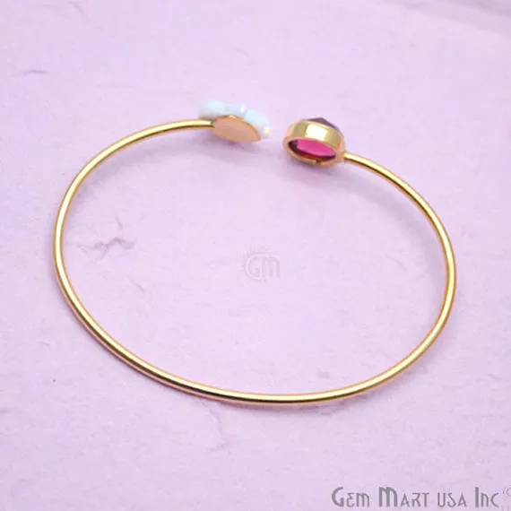 GemMartUSA Bracelets Pink Tourmaline Opalite Adjustable Interlock Gold Plated Stacking Bangle Bracelet