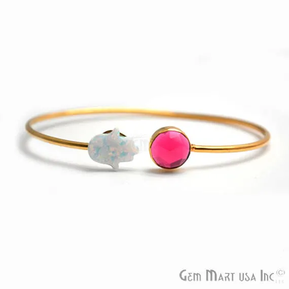 GemMartUSA Bracelets Pink Tourmaline Opalite Adjustable Interlock Gold Plated Stacking Bangle Bracelet