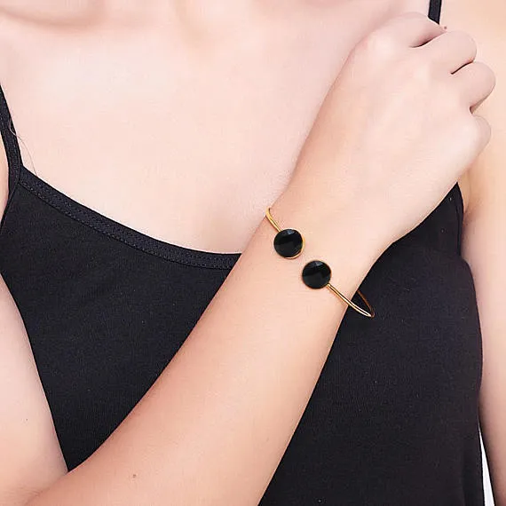 GemMartUSA Bracelets Round Shape 10mm Double Gemstone Adjustable Gold Plated Bangle Bracelet Choose Gemstone GemMartUSA Bracelets Round Shape 10mm Double Gemstone Adjustable Gold Plated Bangle Bracelet Choose Gemstone