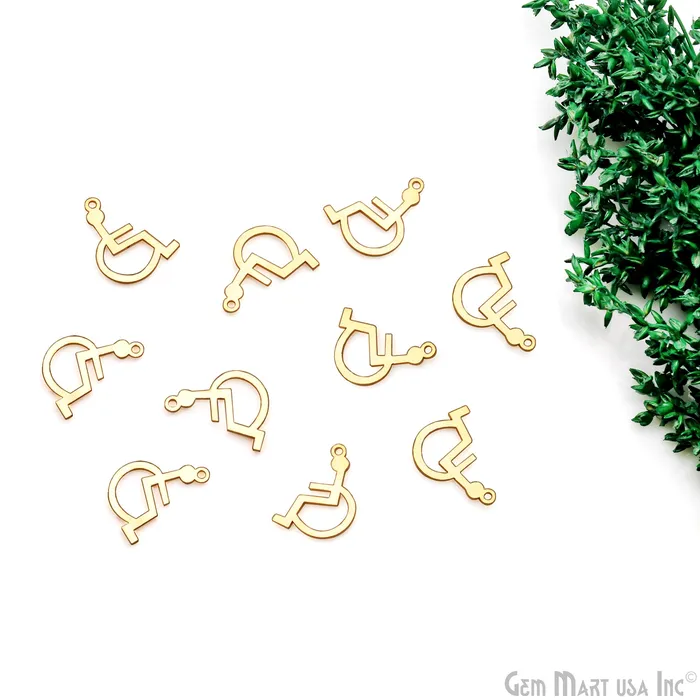GemMartUSA Charm Necklaces Wheel Chair Shape Laser Finding Gold Plated 185x15mm Charm For Bracelets Pendants