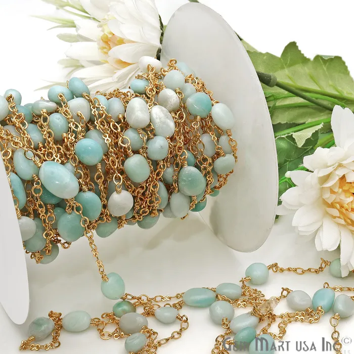 GemmartUSA Chrysoprase 11x8mm Tumble Beads Gold Plated Rosary Chain PreStyled Sets GemmartUSA Chrysoprase 11x8mm Tumble Beads Gold Plated Rosary Chain PreStyled Sets