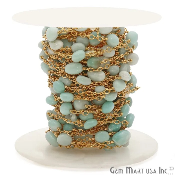 GemmartUSA Chrysoprase 11x8mm Tumble Beads Gold Plated Rosary Chain PreStyled Sets GemmartUSA Chrysoprase 11x8mm Tumble Beads Gold Plated Rosary Chain PreStyled Sets