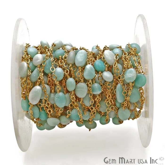 GemmartUSA Chrysoprase 11x8mm Tumble Beads Gold Plated Rosary Chain PreStyled Sets GemmartUSA Chrysoprase 11x8mm Tumble Beads Gold Plated Rosary Chain PreStyled Sets