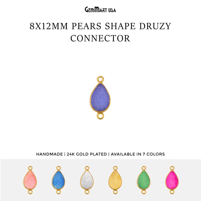 GemMartUSA Color Druzy 8x12mm Pears Bezel Gold Plated Double Bail Gemstone Connector PreStyled Sets GemMartUSA Color Druzy 8x12mm Pears Bezel Gold Plated Double Bail Gemstone Connector PreStyled Sets