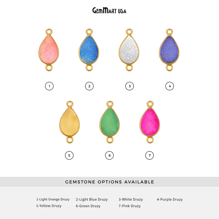 GemMartUSA Color Druzy 8x12mm Pears Bezel Gold Plated Double Bail Gemstone Connector PreStyled Sets GemMartUSA Color Druzy 8x12mm Pears Bezel Gold Plated Double Bail Gemstone Connector PreStyled Sets