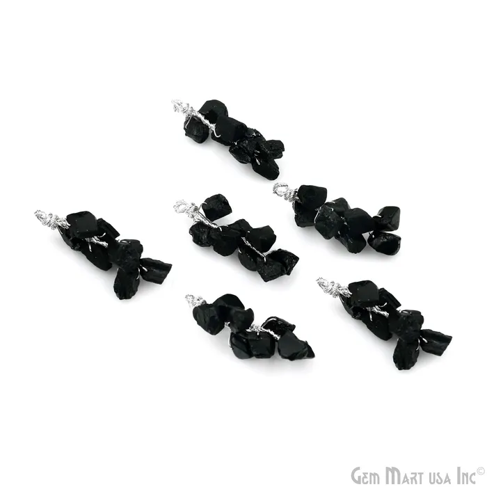 GemmartUSA DIY Rough Gemstones 38x14mm Silver Wire Wrapped Connector Pendant 1pc Necklaces