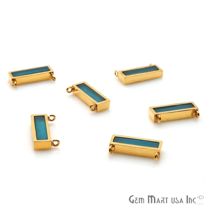 GemmartUSA Necklaces Blue Topaz Gold Plated 15x7mm Rectangle Shape Double Bail Bar Pendant