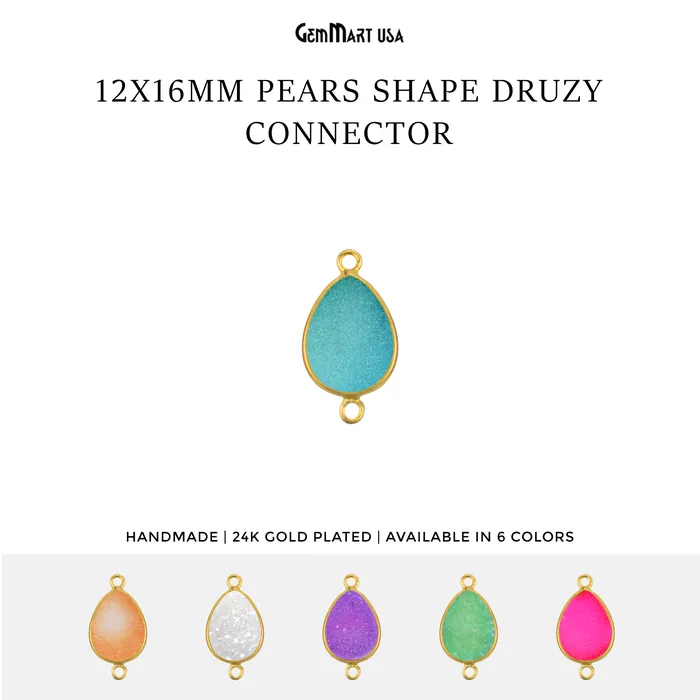 GemMartUSA PreStyled Sets Color Druzy Connector 12x16mm Pears Gold Plated Double Bail Gemstone Connector GemMartUSA PreStyled Sets Color Druzy Connector 12x16mm Pears Gold Plated Double Bail Gemstone Connector