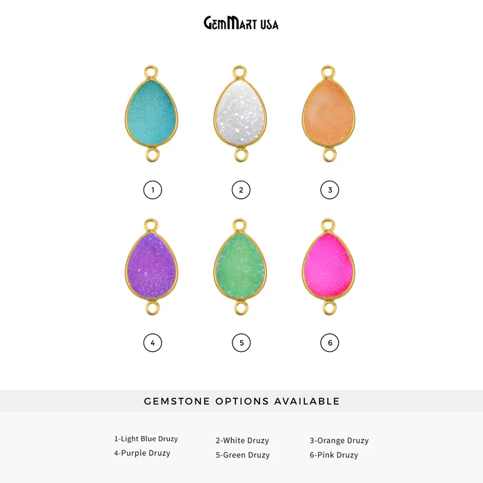 GemMartUSA PreStyled Sets Color Druzy Connector 12x16mm Pears Gold Plated Double Bail Gemstone Connector GemMartUSA PreStyled Sets Color Druzy Connector 12x16mm Pears Gold Plated Double Bail Gemstone Connector