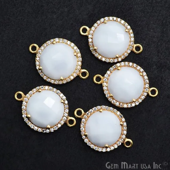 GemMartUSA PreStyled Sets Cubic Zirconia Pave 12mm Round Gold Bail Connector