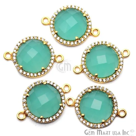 GemMartUSA PreStyled Sets Cubic Zirconia Pave 12mm Round Gold Bail Connector