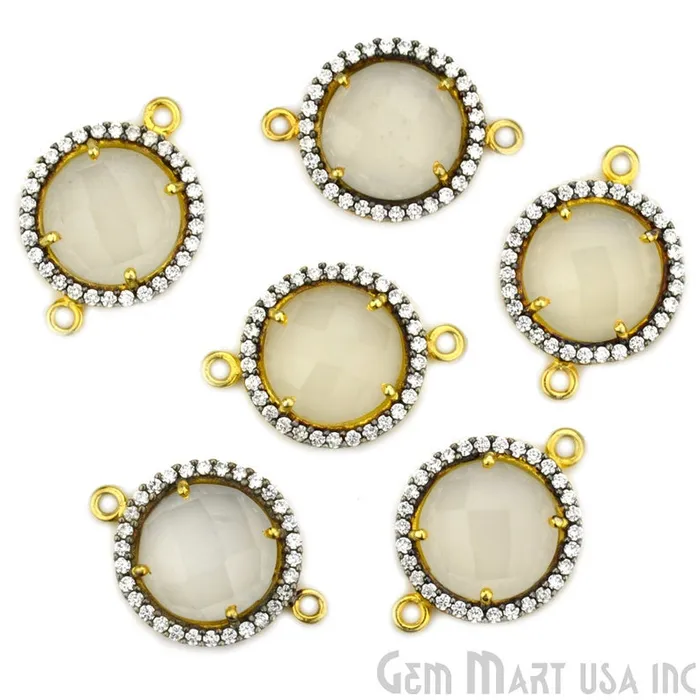 GemMartUSA PreStyled Sets Cubic Zirconia Pave 12mm Round Gold Bail Connector