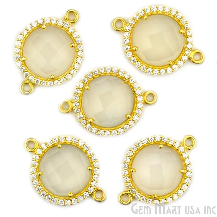 GemMartUSA PreStyled Sets Cubic Zirconia Pave 12mm Round Gold Bail Connector