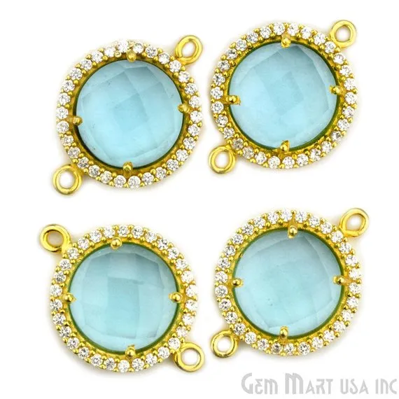 GemMartUSA PreStyled Sets Cubic Zirconia Pave 12mm Round Gold Bail Connector