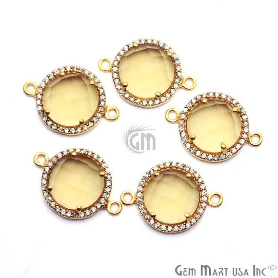GemMartUSA PreStyled Sets Cubic Zirconia Pave 12mm Round Gold Bail Connector