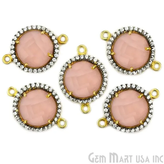 GemMartUSA PreStyled Sets Cubic Zirconia Pave 12mm Round Gold Bail Connector