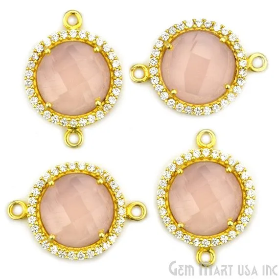 GemMartUSA PreStyled Sets Cubic Zirconia Pave 12mm Round Gold Bail Connector