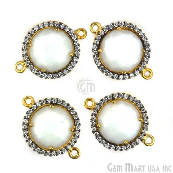GemMartUSA PreStyled Sets Cubic Zirconia Pave 12mm Round Gold Bail Connector