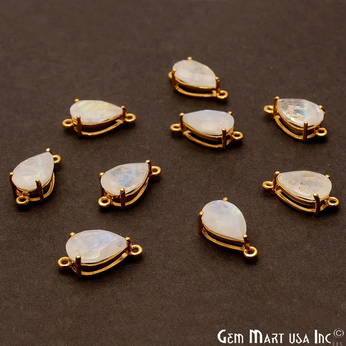 GemMartUSA PreStyled Sets Rainbow Moonstone Prong Setting Gold Plated Flashy Gemstone Connector