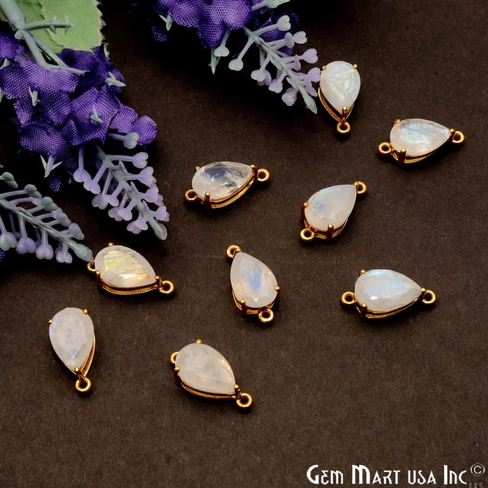 GemMartUSA PreStyled Sets Rainbow Moonstone Prong Setting Gold Plated Flashy Gemstone Connector