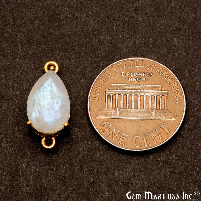 GemMartUSA PreStyled Sets Rainbow Moonstone Prong Setting Gold Plated Flashy Gemstone Connector