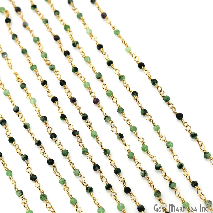 GemMartUSA PreStyled Sets Ruby Zoisite 225mm Tiny Beads Gold Plated Wire Wrapped Rosary Chain GemMartUSA PreStyled Sets Ruby Zoisite 225mm Tiny Beads Gold Plated Wire Wrapped Rosary Chain