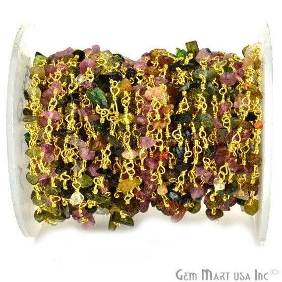 GemmartUSA PreStyled Sets Tourmaline 46mm Nugget Chip Gold Wire Wrapped Rosary Chain GemmartUSA PreStyled Sets Tourmaline 46mm Nugget Chip Gold Wire Wrapped Rosary Chain