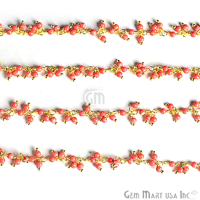 GemmartUSA Red Coral Cluster Dangle Beads Gold Wire Wrapped Cluster Rosary Chain Charm Necklaces GemmartUSA Red Coral Cluster Dangle Beads Gold Wire Wrapped Cluster Rosary Chain Charm Necklaces