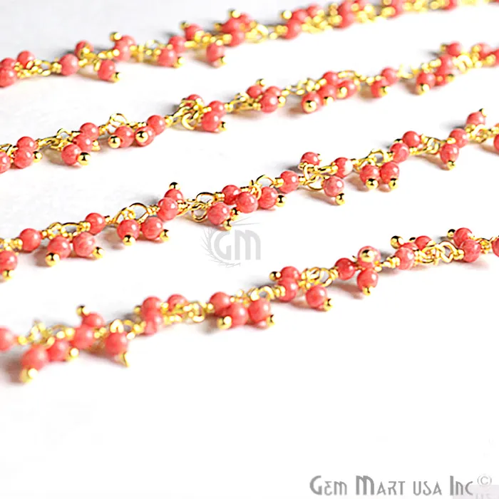 GemmartUSA Red Coral Cluster Dangle Beads Gold Wire Wrapped Cluster Rosary Chain Charm Necklaces GemmartUSA Red Coral Cluster Dangle Beads Gold Wire Wrapped Cluster Rosary Chain Charm Necklaces
