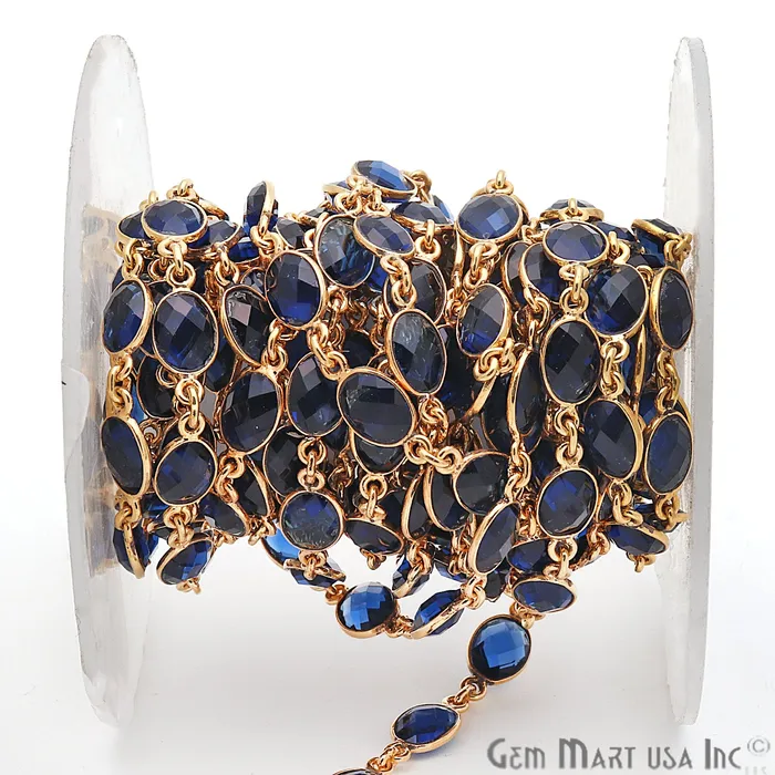 GemmartUSA Sapphire 7x5mm Bezel Link Gold Plated Continuous Connector Chain PreStyled Sets GemmartUSA Sapphire 7x5mm Bezel Link Gold Plated Continuous Connector Chain PreStyled Sets