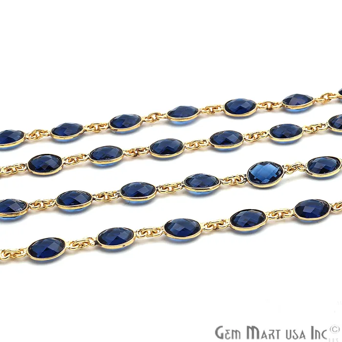 GemmartUSA Sapphire 7x5mm Bezel Link Gold Plated Continuous Connector Chain PreStyled Sets GemmartUSA Sapphire 7x5mm Bezel Link Gold Plated Continuous Connector Chain PreStyled Sets