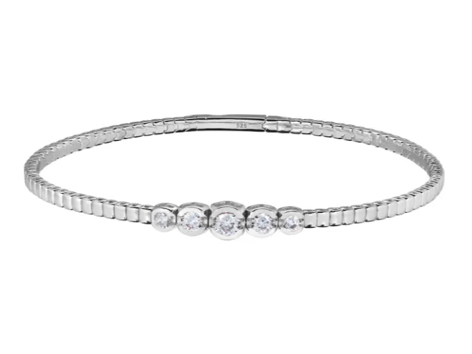 Kelly Waters Bracelets Kelly Waters Platinum Finish Graduating Bezel Set CZ Bangle Bracelet SI6001
