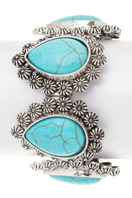 LA Jewelry Plaza Bracelets Mix Stone Teardrop Engraved Western Bracelet