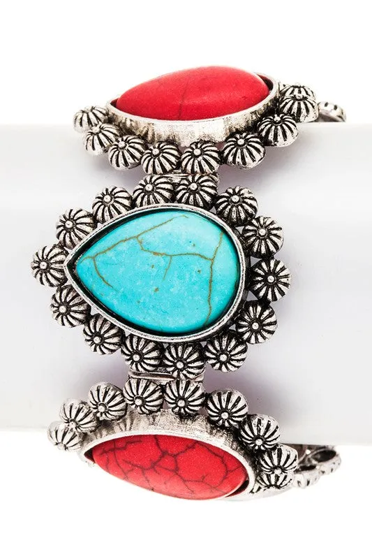 LA Jewelry Plaza Bracelets Mix Stone Teardrop Engraved Western Bracelet