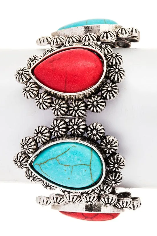 LA Jewelry Plaza Bracelets Mix Stone Teardrop Engraved Western Bracelet