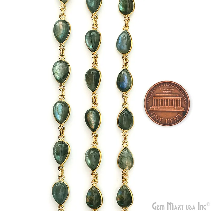 Labradorite 7x10mm Pears Gold Plated Bezel Cabochon Continuous Connector Chain GemMartUSA PreStyled Sets Labradorite 7x10mm Pears Gold Plated Bezel Cabochon Continuous Connector Chain GemMartUSA PreStyled Sets