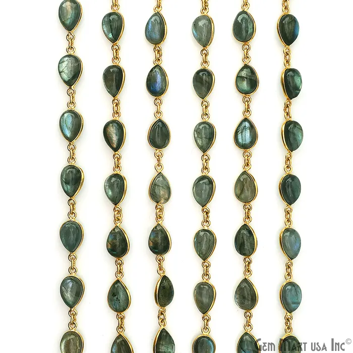 Labradorite 7x10mm Pears Gold Plated Bezel Cabochon Continuous Connector Chain GemMartUSA PreStyled Sets Labradorite 7x10mm Pears Gold Plated Bezel Cabochon Continuous Connector Chain GemMartUSA PreStyled Sets