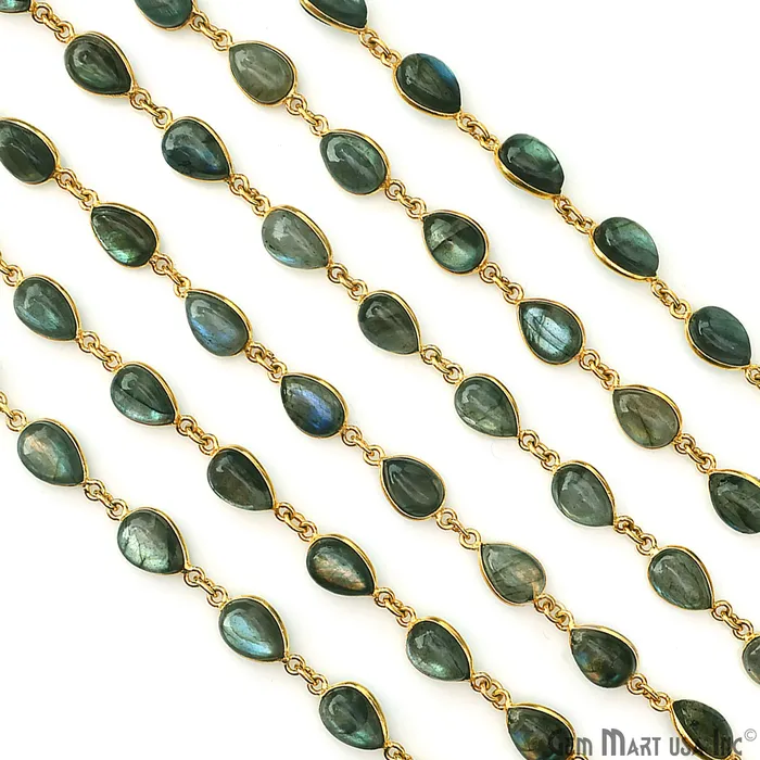 Labradorite 7x10mm Pears Gold Plated Bezel Cabochon Continuous Connector Chain GemMartUSA PreStyled Sets Labradorite 7x10mm Pears Gold Plated Bezel Cabochon Continuous Connector Chain GemMartUSA PreStyled Sets