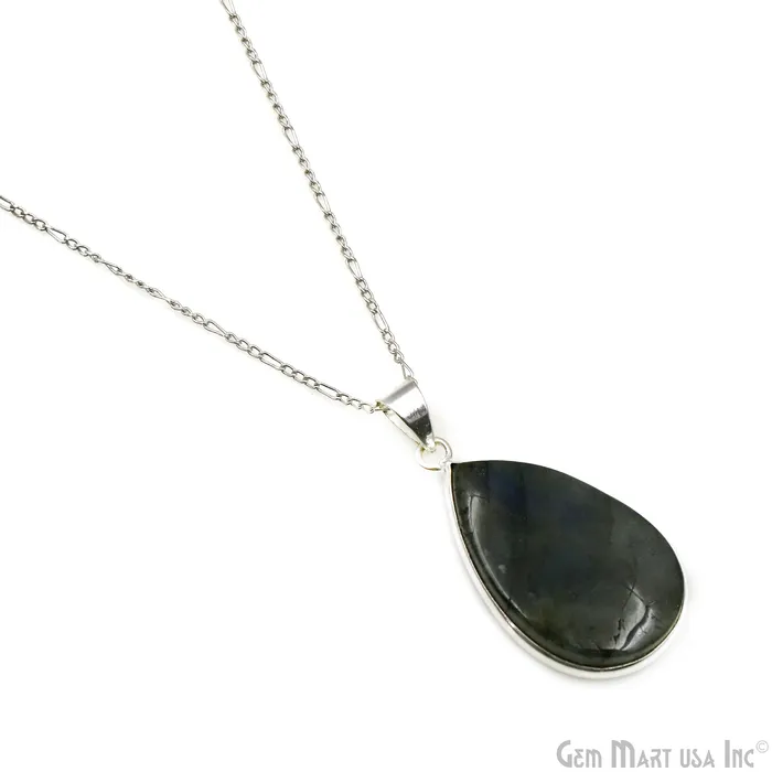 Labradorite Gemstone Pears 37x21mm Sterling Silver Necklace Pendant 1PC GemMartUSA Necklaces